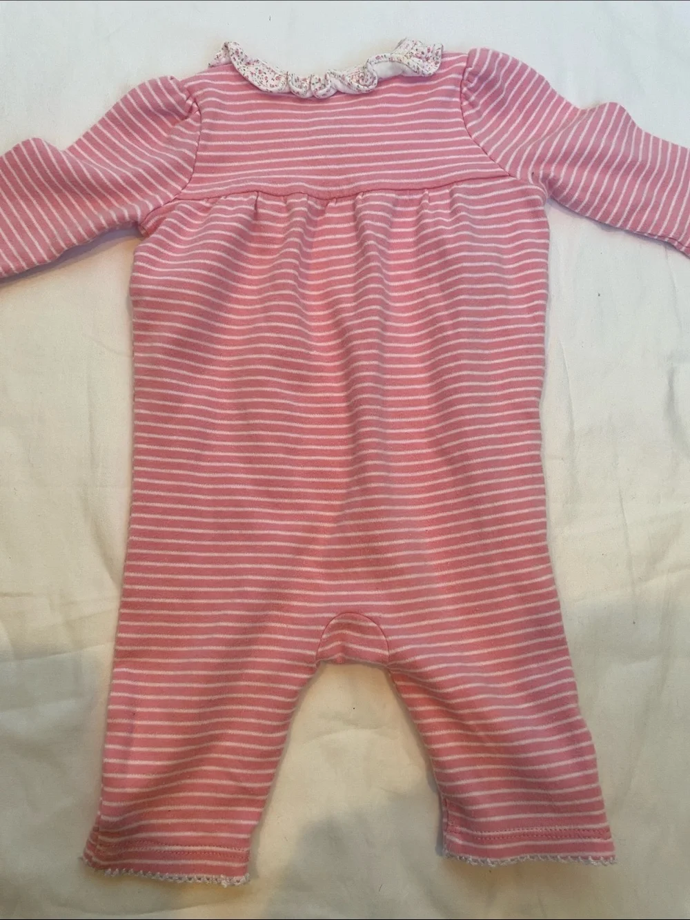 Ralph Lauren Pink & White Striped Lace-Collar Baby Footie